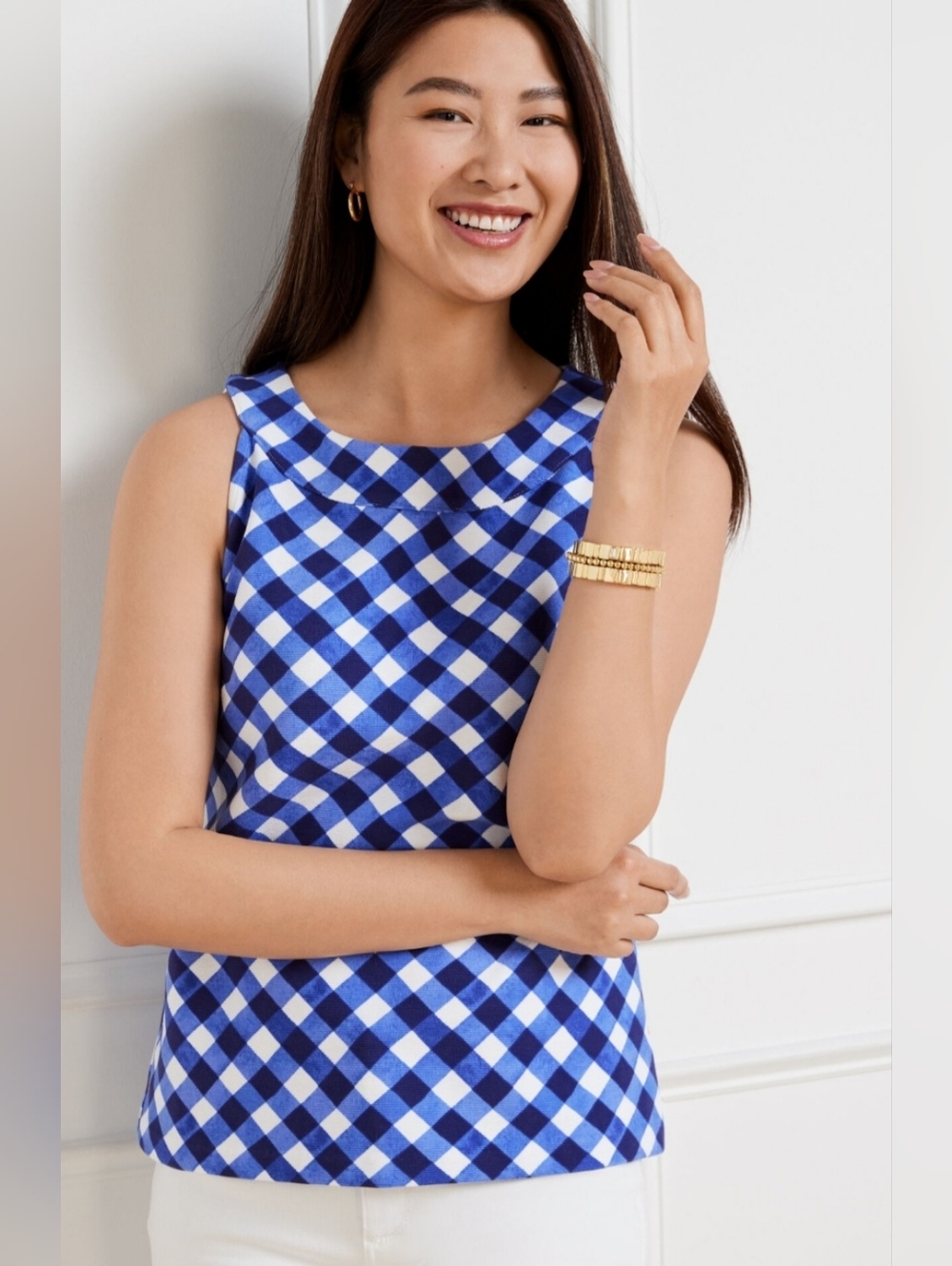 Talbots Halter Tank Blue White Checkered Gingham